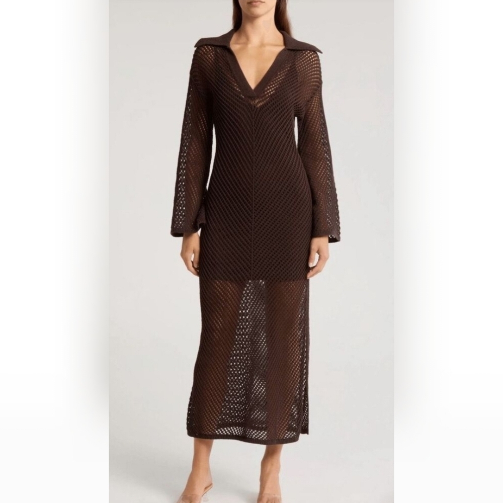 ALC Freya Open Stitch Long Sleeve Maxi Dress Size Small Chocoalte Brown NWT